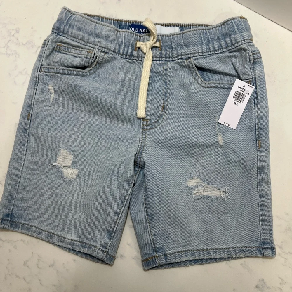 Old Navy Light Blue Denim Shorts with High Waist and Distressed Look for boy